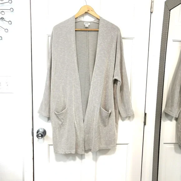 DONNI Anthropologie Open Front Ribbed Knit Cardigan Sweater Gray‎ Relaxed OSFA - Picture 3 of 15